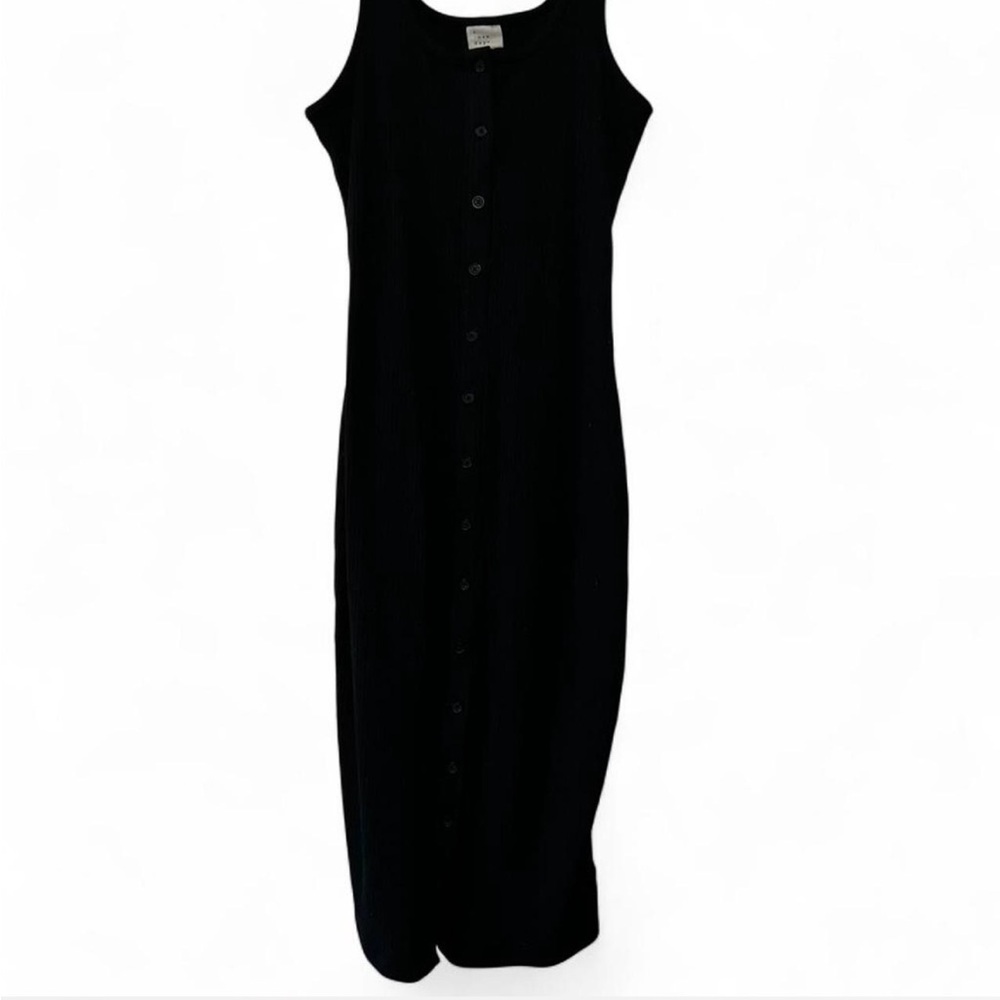 🖤 A NEW DAY Black Button-Front Ribbed Midi Dress, Size XS